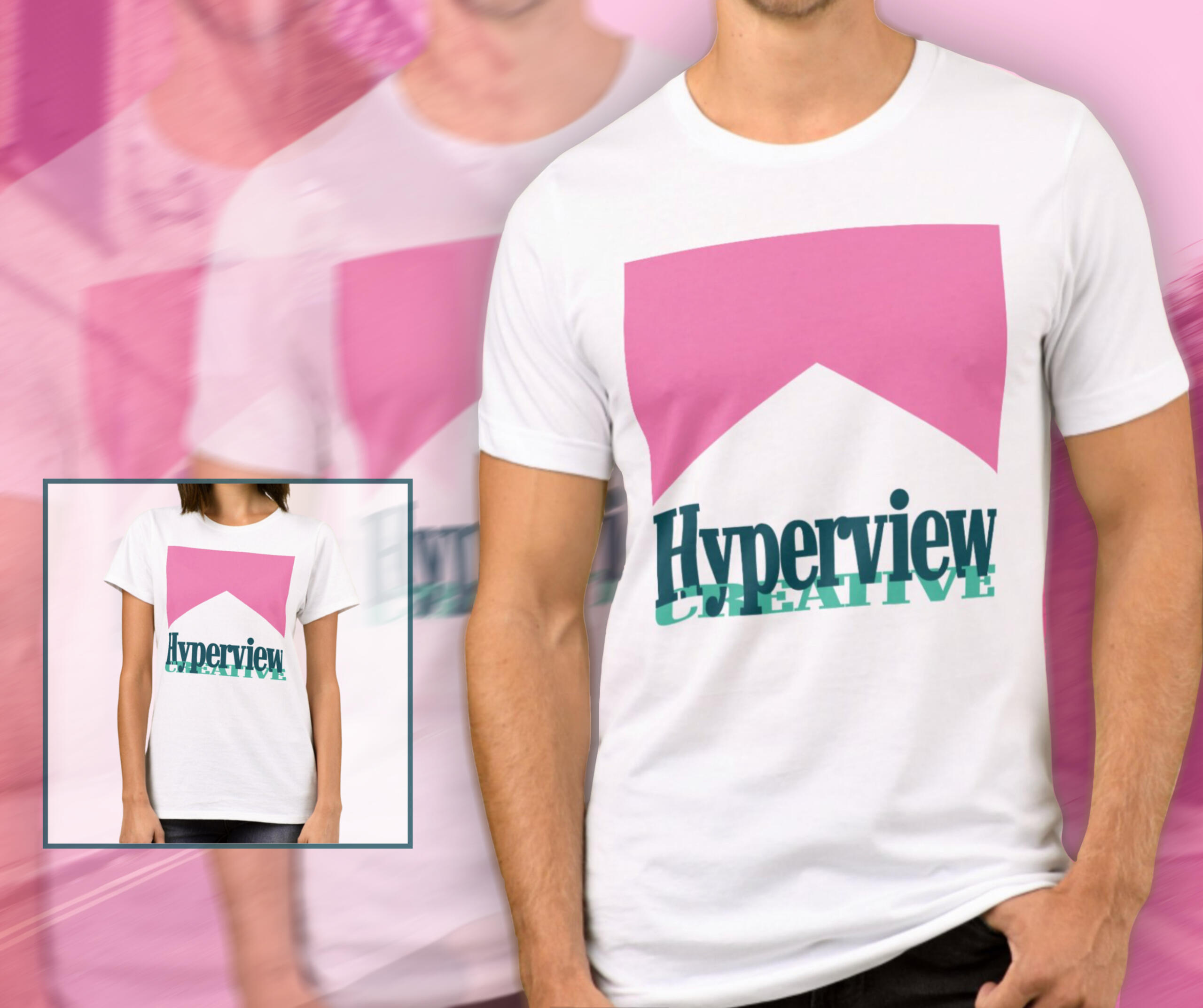 a person wearing a Hyperview Creative shirt with the words "shop coming soon" alongside their body